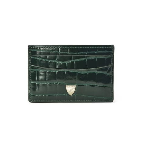 Slim Credit Card Holder in Evergreen Patent Croc Folded Notes, Rfid Wallet, Coat Pocket, Aspinal Of London, Best Wallet, Personalised Gifts, Credit Card Holder, Small Handbags, Card Holder Leather