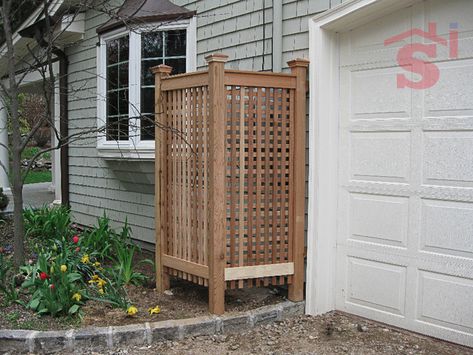 Mechanical Meter Cedar Cover - Traditional - Exterior - New York - by Specialized Home Improvements LTD | Houzz AU Traditional Exterior Homes, Utility Covers, Wood Fencing, Flagstone Path, Storage Shed Organization, Exterior Home Design, Exterior Design Ideas, Home Painting, Outdoor Privacy