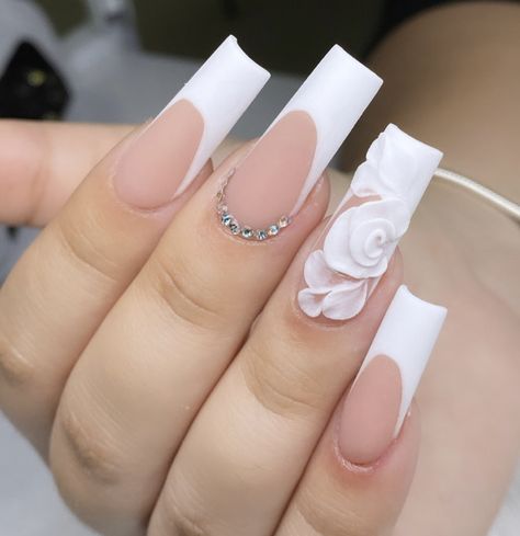 White Nails With Gems, Practice Nails, White Gel Polish, Grad Nails, Nail French, Mickey Nails, Aqua Nails, Nail Goals, Nail Board