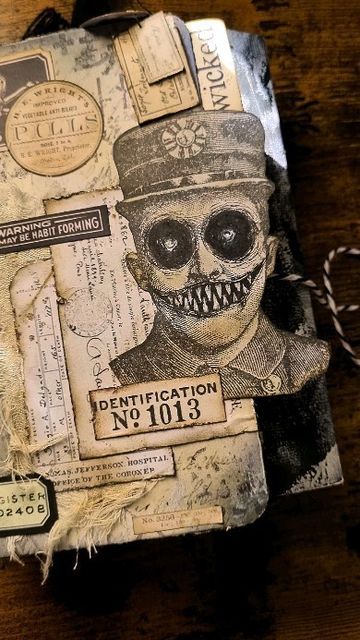 Scrapbook Halloween Ideas, Spooky Journal Ideas, Halloween Journal Pages, Creepy Scrapbook, Halloween Journal Ideas, Creepy Journal, Horror Journal, Reader Journal, Spooky Journal