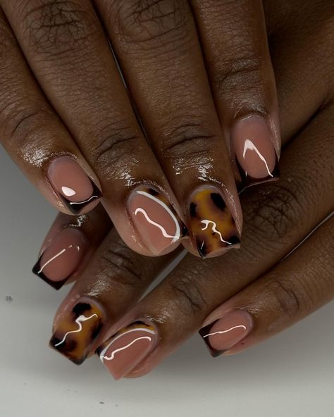 I still have availability next week, book now!!🤎🤎🤎 #naturalnails #agalore #buildergel Short Tortoise Shell Nails, Earthy Nails, Length Nails, Nails Styles, Abstract Nails, Abstract Nail, Acrylic Nail Powder, Pretty Nail Designs, Short Square Acrylic Nails