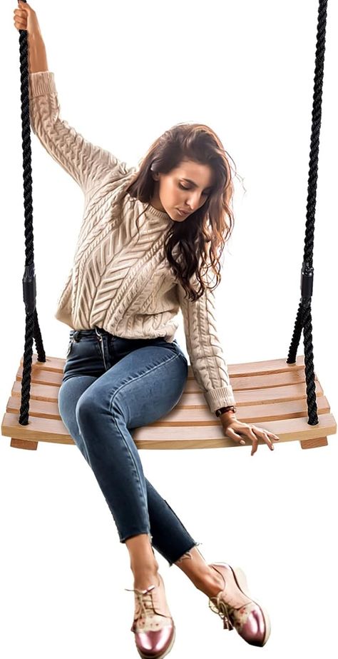 Amazon.com: Adult Tree Swing Waterproof Wood Hanging Beech Tree Swings Garden Swing Chair Seat for Indoor Outdoor with Adjustable Rope (24''x10'') : Patio, Lawn & Garden Tree Swings, Waterproof Wood, How To Waterproof Wood, Beech Tree, Tree Swing, Garden Swing, Swing Chair, Winter Tops, Garden Chairs