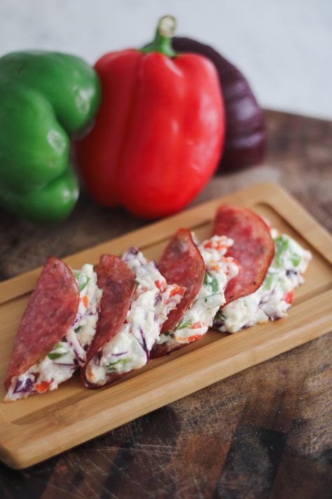 Keto Salami Cream Cheese Tacos — From April's Kitchen Keto Salami Recipes, Cream Cheese Tacos, Salami Tacos, Salami Cream Cheese Roll Ups, Keto Salami, Salami Cream Cheese, Taco Roll, Cream Cheese Roll Up, Welcome To My Kitchen