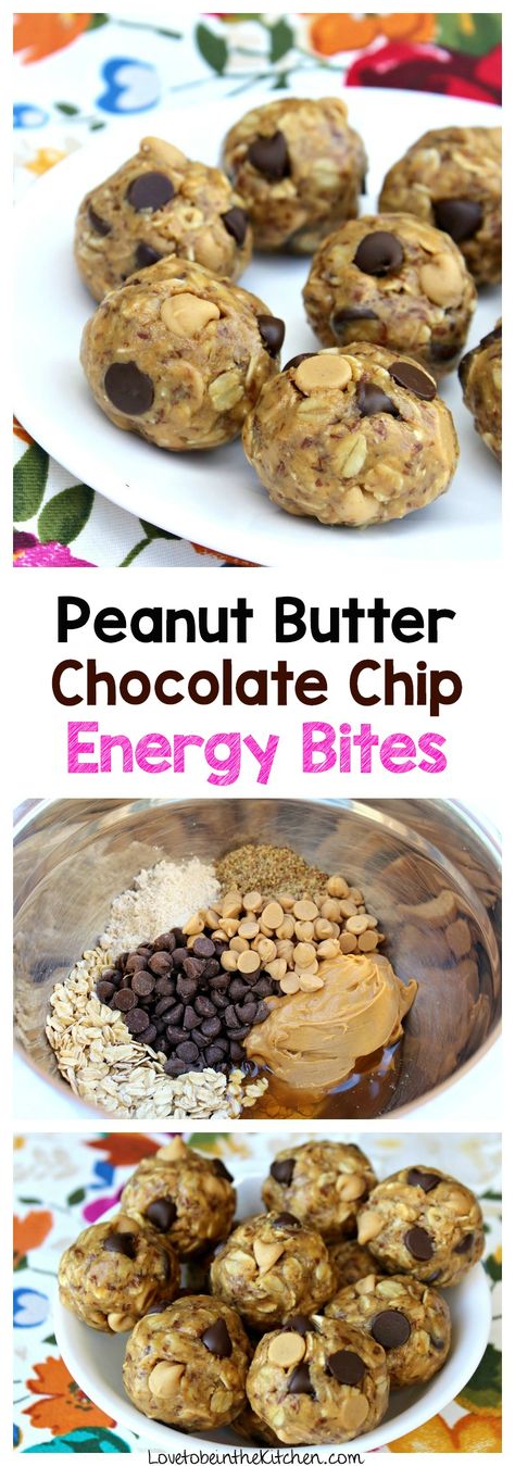 Peanut Butter Chocolate Chip Energy Bites Peanut Butter Energy Balls Recipe, Energy Balls Recipe, Peanut Butter Chocolate Chip Cookie, Peanut Butter Energy Balls, Life Made Simple, Peanut Butter Energy Bites, Cookies Chewy, Toddler Recipes, Energy Ball Recipe