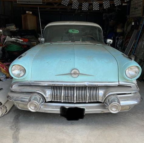 This 1957 Pontiac Chieftain may have been tucked away for many years. It looks to be in good overall condition, but we don't know if it runs. #Chieftain, #Pontiac 1957 Pontiac, Pontiac Chieftain, Two Tone Paint, Pontiac Cars, Old Classic Cars, Common Ground, S Car, New Tyres, Barn Finds