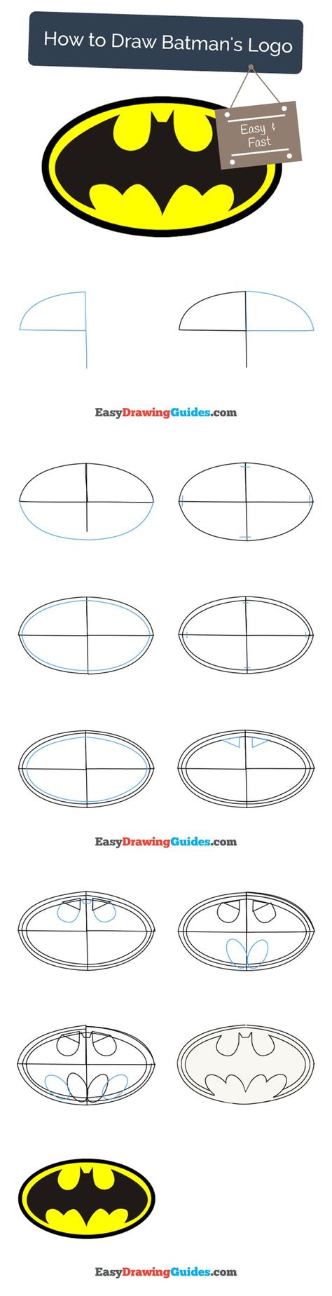 Learn How to Draw Batman's Logo: Easy Step-by-Step Drawing Tutorial for Kids and Beginners. #batman #drawing. See the full tutorial at https://easydrawingguides.com/how-to-draw-batman-logo/ Logo Step By Step, How To Draw Batman, Repainted Furniture, Tattoo Painting, Batman Drawing, Drawing Superheroes, Batman Symbol, Face Painting Easy, Drawing Tutorials For Beginners