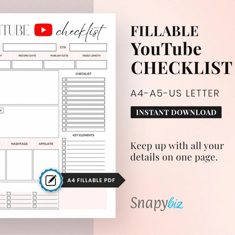 🎥 Level Up Your YouTube Game! 📅 Get organized with our YouTube Checklist and Monthly Planner! Perfect for influencers and content creators, this printable planner helps you streamline your video production and stay on track. 🚀✨ Download your YouTube Planner PDF today and watch your channel soar! 💪 #YouTubeChecklist #YouTubePlanner #InfluencerPlanner #ContentCreation #VideoProduction #MonthlyPlanner #PrintableChecklist #SnapyBiz #StayOrganized #PlanForSuccess Youtube Checklist, Youtube Planner, Planner Pdf, Stay On Track, Planner Printables, Planner Ideas, Video Production, Get Organized, Content Creators