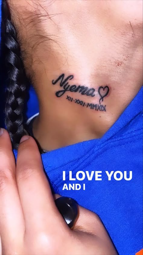 Places To Get Your Boyfriends Name Tattooed, Matching Neck Tattoos Couples, Matching Couple Tattoos Black People, Matching Tattoos Black People, Boyfriend Name Tattoos For Women, Boyfriends Name Tattoo Ideas, Boyfriend Tattoo Ideas Names, Name Tattoos On Neck, Boyfriend Name Tattoos