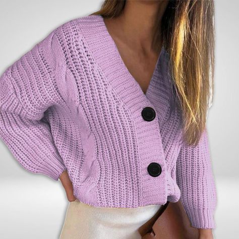 Overall Jumper, Woolen Sweater, Knit Sweater Coat, Yarn Sweater, Twist Pattern, Purple Cardigan, Comfortable Sweater, Short Cardigan, Designer Tops