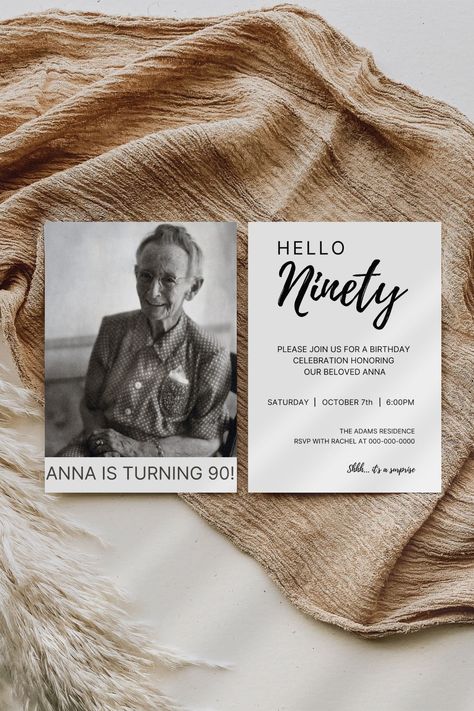 Excited to share the latest addition to my #etsy shop: 90th Birthday Invitation with Photo, Digital 90th Birthday Party Invite, Printable Canva Template Any Age 50th, 60th, 70th, 80th, 90th,100th https://etsy.me/3J0pOcr #birthday #mothersday #allseasons #personalizedin 90th Birthday Party, Birthday Invitation With Photo, 90th Birthday Invitations, 90th Birthday Cards, Invitation With Photo, Floral Invitations Template, 90's Birthday Party, Birthday Party Invite, Age 50