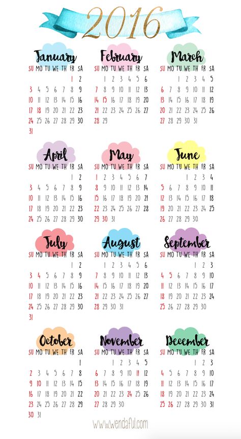 Free 2016 Yearly Calendar Printable | Wendaful Designs Free Printable Calendars, Filofax Personal, Printable Calendars, 2016 Calendar, Planner Obsessed, Agenda Planner, Free Printable Calendar, Free Planner, Calendar Printable