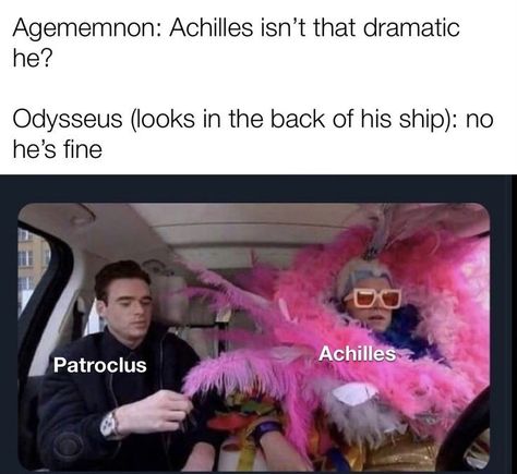 Mythology Memes Funny, Greek Memes Mythology, Greek Gods Funny, Achilles And Patroclus Funny, Greek Mythology Memes Funny, Greek Mythology Facts, Greek Mythology Funny, Funny Mythology, Funny Greek Mythology