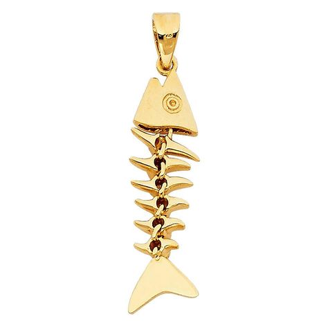 The Fishbone Pendant Is crafted from 14k solid yellow gold. This product is covered by Sil Jewelry's Endless Lifetime Guarantee that includes repairs or replacements. Gold Color: Yellow Gold Metal Purity: 14k Gold Pendant Size: 27mm x 8mm Hypoallergenic Style: Gold Fishbone Pendant Chain Type: 14K Solid Gold Box Chain 0.6mm (Optional) Markings: Authenticated with a 14K stamp Weight: 2 grams Please Note: As a commitment to excellence Sil Jewelry only offers quality gold & fine diamond jewelry. Ou Fish Bone Necklace, Fish Skeleton, Bone Pendant, Gold Pendant Jewelry, Fine Diamond Jewelry, Gold Fish, Colorful Fish, Fish Bone, Yellow Gold Pendants