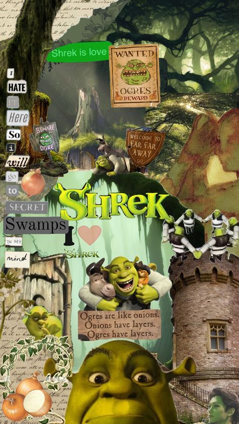 Shrek Collage, Shrek Aesthetic Cute, Shrek Funny, Fyp Aesthetic, Bday Party Theme, For My Friend, Shrek, Aesthetic Collage, Green Wallpaper