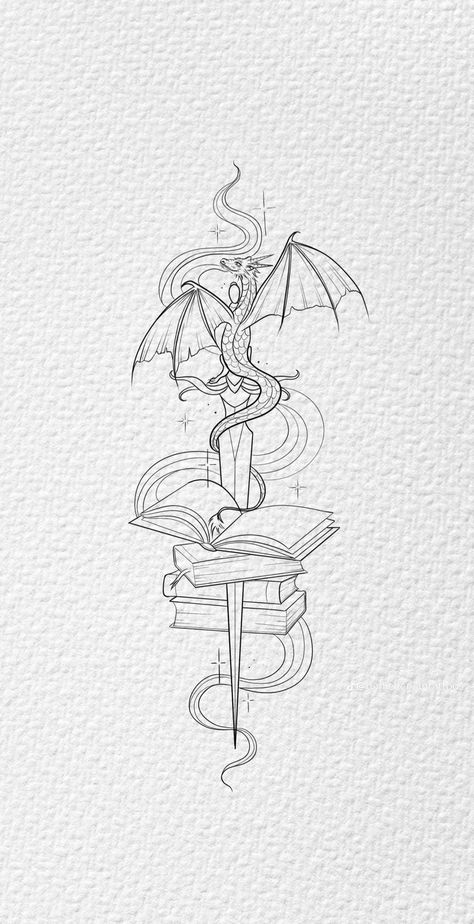 Book Dragon Tattoo, Book Inspired Tattoos, Books Tattoo, Bookish Tattoos, Fantasy Tattoos, Geniale Tattoos, Book Tattoo, Spine Tattoos, Best Tattoo Designs