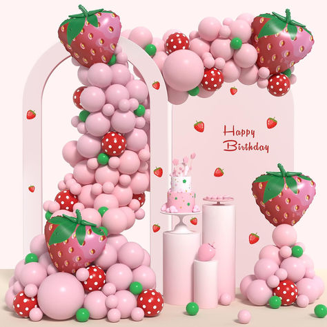 Strawberry Balloons, Strawberry Shortcake Birthday, Polka Dot Balloons, Fest Temaer, Strawberry Shortcake Party, Valentinstag Party, First Birthday Party Decorations, 1st Birthday Party Themes, Strawberry Party