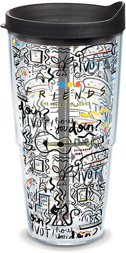 Amazon.com | Tervis Warner Brothers - Friends Pattern Insulated Tumbler with Wrap and Black Lid, 1334013, 24 oz, Clear: Tumblers & Water Glasses Diet Coke Can, Stanley Products, Harry Potter Glasses, Friends (tv Series), Friends Tv Show Quotes, Tervis Tumbler, Diet Coke, Warner Brothers, Glass Water Bottle