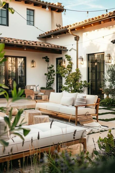 Mediterranean Backyard Ideas for an Oasis at Home Spanish Style Homes Backyard, California Coastal Backyard, Tuscany Inspired Backyard, Mediterranean Style Backyard, Medditeranean Backyard, Italian Backyard Ideas Tuscan Style, French Backyard Ideas, Mediterranean Style Landscaping, Mediterranean Inspired Backyard