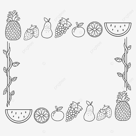 Fruit Frame Design, Food Border Design, Fruit Border Design, Food Border, Heading Design, Drawing Fruit, Black Line Drawing, Drawing Borders, Presentation Ideas For School