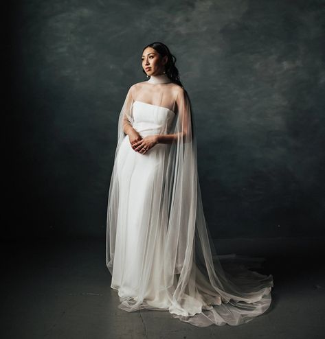 Tulle Bridal Cape // Lyra Cape 1 from Offbeat Wed (formerly Offbeat Bride) Wedding Cape Veil, Offbeat Wedding, Tulle Cape, Cape Wedding Dress, Offbeat Bride, Wedding Cape, Wedding Dress With Veil, Bridal Cape, Cape Dress