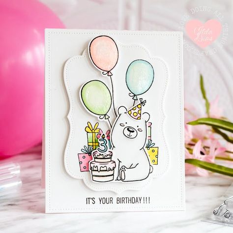 To My Niece, Happy 3rd Birthday, Birthday Bear, Cute Birthday Card, Bicycle Cards, Making Cake, Rainbow Balloons, Cute Birthday Cards, Cute Birthday