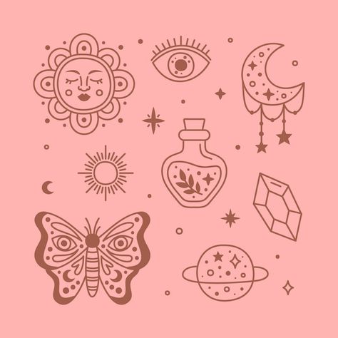 Free vector hand drawn celestial illustr... | Free Vector #Freepik #freevector #astrology #mystic #esoteric #constellation Witchy Logos, Bohemian Drawing, Astrology Illustration, Spiritual Illustration, Mystical Style, Celestial Illustration, Zodiac Illustration, Celestial Aesthetic, Mystic Illustration