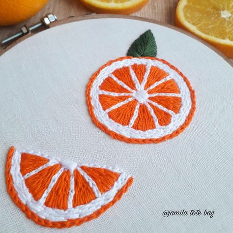 Orange Hand Embroidery, Lemon Slice Embroidery, Fruit Embroidery Patterns Design, Fruit Embroidery Design, Orange Embroidery Fruit, Grapefruit Embroidery, Lime Embroidery, Embroidered Foliage, Embroidery Fruit