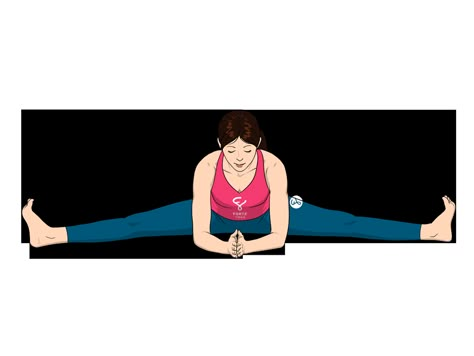 Wide Angle Seated Forward Bend Yoga Pose Forward Bend Yoga, Seated Forward Bend, Class Illustration, Yoga Cartoon, Forward Bend, Forward Fold, Foot Injury, Yoga Art, Stretching Exercises