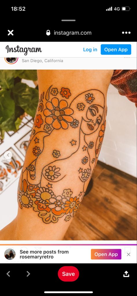 70s Style Tattoo, 70s Inspired Tattoos, 70s Tattoo Ideas, 70s Tattoo, 1970s Aesthetic, Medium Tattoos, Tattoos Inspo, Artistic Ideas, Look Rock