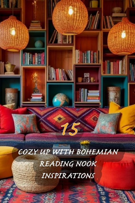 As someone who loves to create inviting spaces, I adore this bohemian reading nook! The vibrant colors and cozy textures invite you to curl up with a good book. With warm pendant lights and colorful cushions, it's the perfect place to escape into a world of imagination and creativity. Here are 15 inspiring ideas to transform your own reading corner into a bohemian paradise. Boho Library Decor, Boho Library, Nook Design Ideas, Bedroom Reading Nook, Hollywood Regency Bedroom, Nook Design, Colorful Cushions, Cozy Bohemian, Reading Space