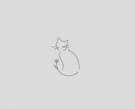 Cat Tattoo Simple Silhouette, Tiny Cat Drawing Simple, Small Line Cat Tattoo, Tattoos Cats Minimalist, Cat And Daisy Tattoo, Cats Minimalist Tattoo, Cat Tattoo Ideas Simple, Silhouette Cat Tattoo, Kiki's Delivery Service Tattoo Simple