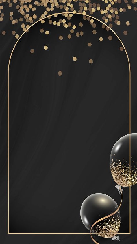 Celebration Wallpaper, Golden Rectangle, Graduation Wallpaper, Black And Gold Balloons, Balloon Frame, Mobile Phone Wallpaper, Free Illustration Images, Birthday Wallpaper, Background Design Vector