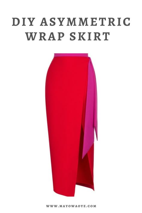 Asymmetrical wrap skirt DIY tutorial Asymmetrical Wrap Skirt Pattern, Easy Wrap Skirt Pattern Sew, Diy Wrap Skirt No Sew, How To Sew Wrap Skirt, Asymmetrical Skirt Outfit Classy, Midi Skirt Patterns, Asymmetrical Wrap Skirt, Sarong Skirt Pattern, Scarf Skirt Wrap Diy