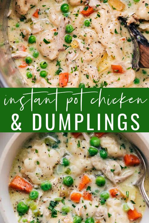 Instant Pot Chicken and Dumplings? Think tender chicken, soft dumplings, and a kick of aromatic herbs, all in a tasty broth. It’s your favorite comfort food, but faster and even more flavorful! #dinner #quick #easy #simple #herbs #instantpot #chicken #dumplings Chicken Recipes Instant Pot, Instant Pot Chicken And Dumplings, Chicken Instant Pot Recipes, Chicken Instant Pot, Chicken Dumpling Soup, Chicken Dumplings Recipe, Chicken Dumplings, Recipes Instant Pot, Dumplings For Soup