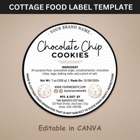 CoralBeautyCreations - Etsy Cottage Baking, Bakery Stickers, Home Baked Goods, Food Label Template, Cottage Bakery, Cottage Food, Chocolate Chip Cookies Ingredients, Food Business Ideas, Food Sticker