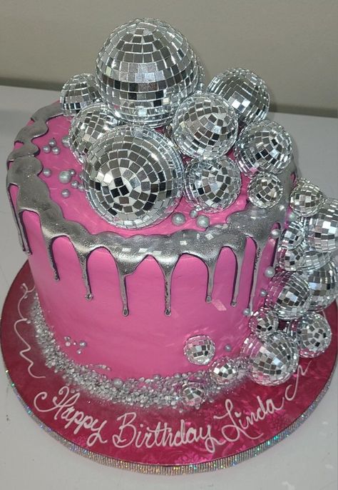 Sneakerball Party, Disco Birthday Cake, Dance Birthday Cake, Neon Birthday Cakes, Disco Ball Cake, David 8, Disco Cake, 14th Birthday Party Ideas, Hot Pink Birthday