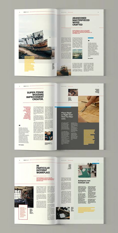 Modern Magazine Template InDesign - 15 custom pages design Magazine Page Layouts, Design De Configuration, Typography Magazine, Brochure Design Layouts, Mises En Page Design Graphique, Pages Design, Magazine Design Inspiration, Modern Magazine, Indesign Magazine