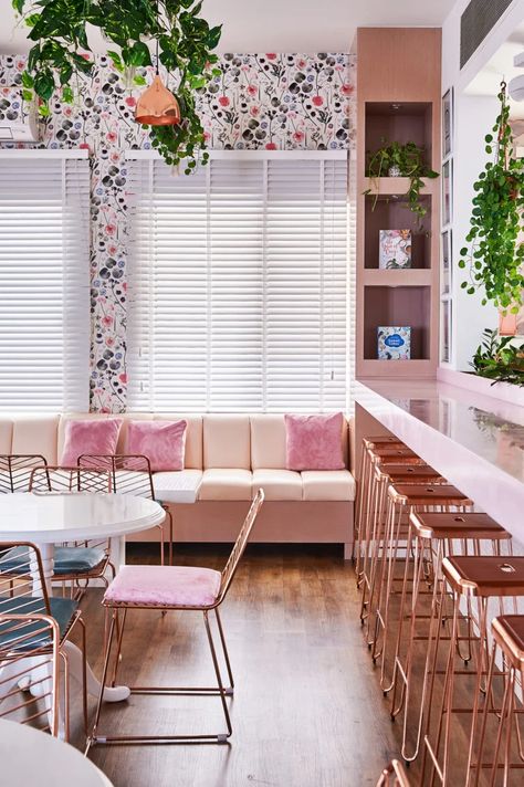 Tania's Teahouse, Dubai - Coffee Shop/Delicatessen Interior Design on Love That Design Teahouse Design, Pastel Pink Palette, Pink Palette, Beach Road, Tea Sandwiches, Hospitality Design, Tea House, Pastel Pink, Interior Styling