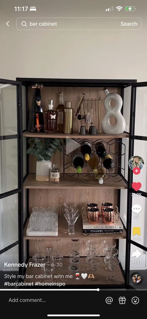 Bar Cart Aesthetic, Cart Aesthetic, Minimal Modern Home, Bar Hutch, Hutch Styling, Hutch Ideas, Apartment Decorating Living, Aesthetic Apartment, Dream Apartment Decor