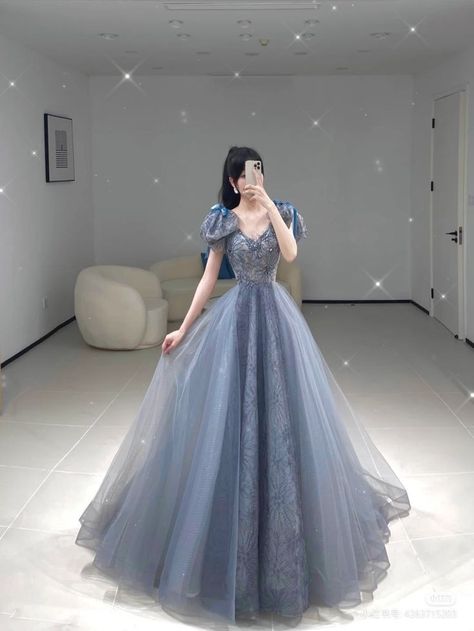 Korean Gowns Dresses, Korean Gown, Gaun Tulle, Debut Gowns, Debut Dresses, Blue Tulle Dress, Baju Kahwin, Gowns Dresses Elegant, Gaun Fashion