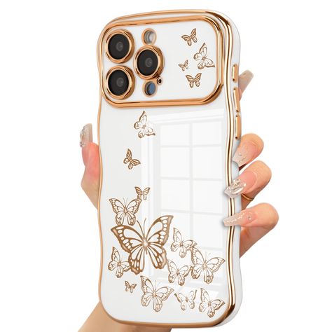 PRICES MAY VARY. Shiny Plating Color: Utilizing electroplating technology, the elegant gold plating encircles the bumper and camera edges, serving as a perfect embodiment of one's appreciation for luxury and fashion. This phone cover is showcasing refined aesthetic taste in its owner Aesthetic Butterfly Pattern: The back of this phone case is printed with a beautiful electroplated gold butterfly pattern, which makes your phone more unique & stylish Full Camera Protection: The camera protection f Aesthetic Butterfly, Refined Aesthetic, Camera Cover, Curly Waves, Gold Butterfly, Butterfly Pattern, Cute Phone Cases, Phone Cover, Gold Plating