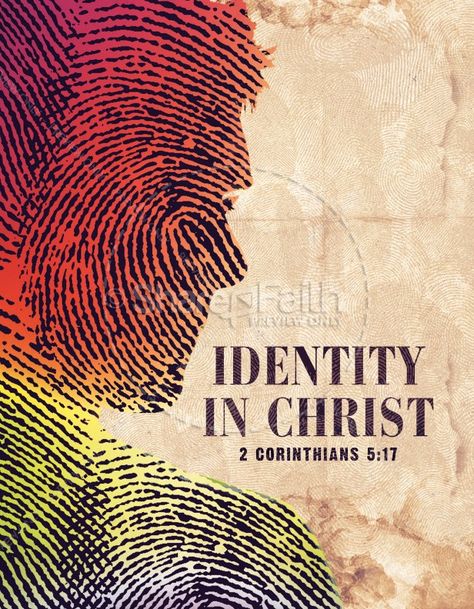 The imagery in this carefully designed publisher flyer template acts as a metaphor of the human identity and easily carries over to the reference of 2 Corinthians 5:17 which speaks of our identity as new creation. Scripture On Identity, Identity In Christ Activity, Identity Christian, Finding Identity In God, Evangelism Flyer Church Design, Church Branding, Christian Graphic Design, Student Ministry, Church Backgrounds