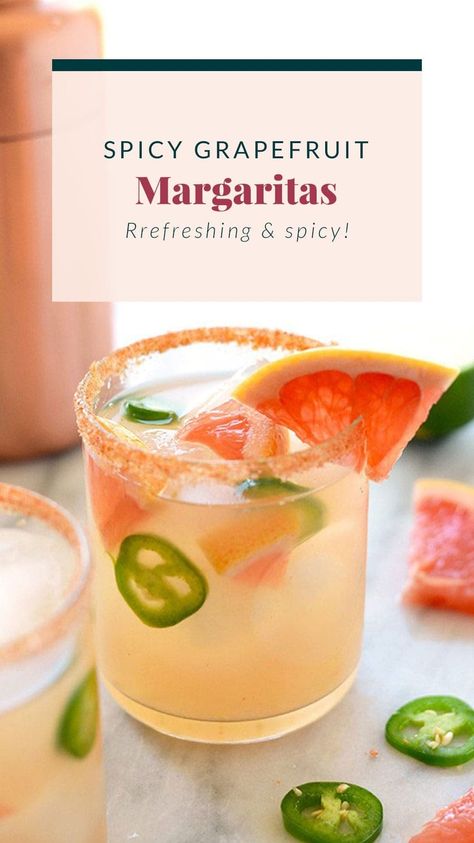 Spice up your classic margarita recipe with some jalapeño infused tequila and juicy, fresh grapefruit juice for the most delicious cocktail on the planet! I promise you'll have your friends begging you to make this Spicy Grapefruit Margarita Recipe all summer long. Lime Juice Margarita, Grapefruit Margarita Recipe, Spicy Margarita Recipe, Grapefruit Margarita, Fruit Margarita, Infused Tequila, Classic Margarita Recipe, Jalapeno Margarita, Fresh Squeezed Juice