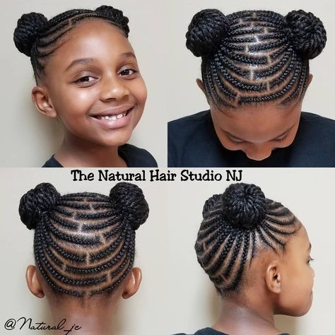 Brick Pattern Cornrows with Buns. No added hair! #TheNaturalHairStudioNJ #Natural_jc #HairbyJennifer #teamnatural #naturalhair #blackhair… Natural 4c Hairstyles Cornrows, Brick Braid Pattern, Brick Hair Braiding Pattern, Cornrow In Two Hairstyles, Brick Braids, Cornrows Natural Hair For Kids, Cornrow Into Bun, 4c Cornrow Hairstyles Natural, Pattern Cornrows