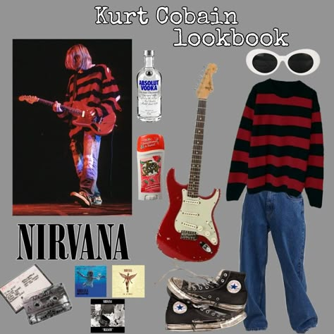 Kurt Cobain Fashion Outfits, Kurt Cobain Outfits Inspired, Kurt Cobain Outfit Grunge, Curt Cobain Outfits, Nirvana Inspired Outfits, Kurt Cobain Aesthetic Clothes, Kurt Cobain Outfit Inspiration, Kurt Cobain Outfit Ideas, Nirvana Style