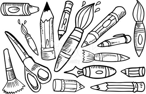 Doodle Art Supplies Set stock photos - FreeImages.com Banner Doodle, Calligraphy Doodles, Create This Book, Graphisches Design, Doodle Inspiration, Lettering Alphabet Fonts, Crayon Art, Bullet Journal Stickers, F U