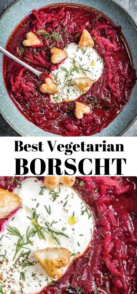 Vegetarian Borscht, Puff Pastry Hearts, Russian Borscht Soup, Pastry Hearts, Borscht Recipe, Borscht Soup, Lithuanian Recipes, Beetroot Soup, Cream Fresh