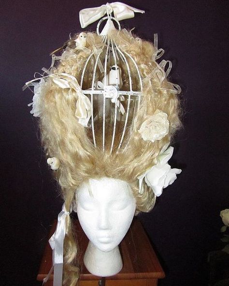 When someone says "your hair looks like a bird's nest", this is what I'm going to think of from now on! #18thCentury #EighteenthCentury… Birdcage Dress, 18th Century Hairstyles, Dress Sculpture, Angelo Seminara, Marie Antoinette Wig, Marie Antoinette Costume, Rococo Fashion, 18th Century Fashion, Fantasy Hair