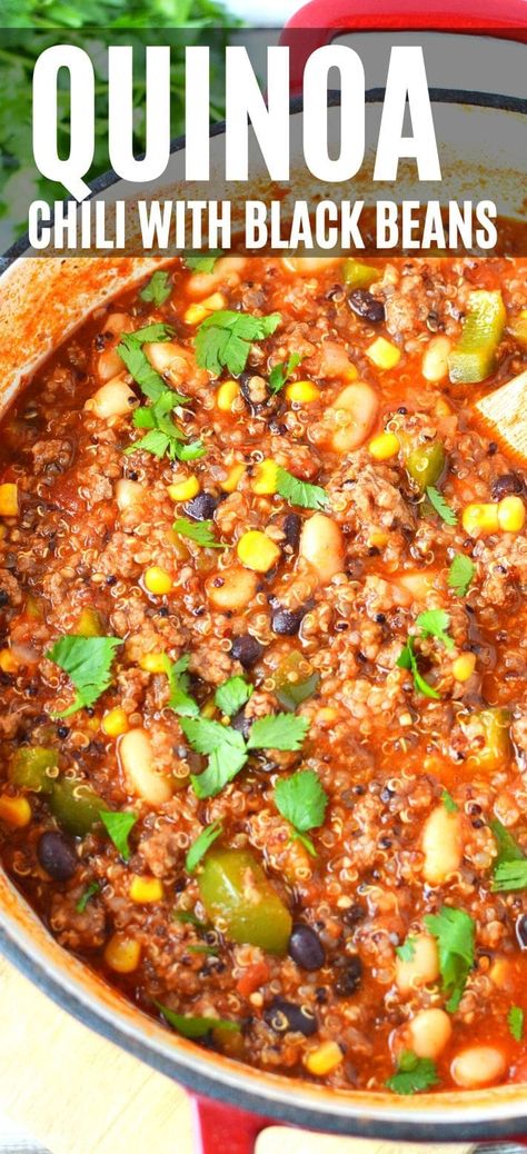 Chili Quinoa, Chili With Quinoa, Black Bean Quinoa Chili, Quinoa Chilli, Black Beans And Quinoa, Loaded Chili, Chili With Black Beans, Quinoa Chili Recipe, Beans And Quinoa