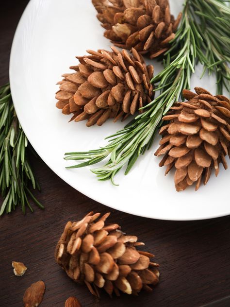 DIY Edible Almond Pinecones for the Etsy Blog! | Sprinkle Bakes Almond Pinecones, Edible Pinecones, Edible Centerpieces, Diy Edible, Tailgating Recipes, Tailgate Food, Easy Paleo, Sliced Almonds, Marzipan